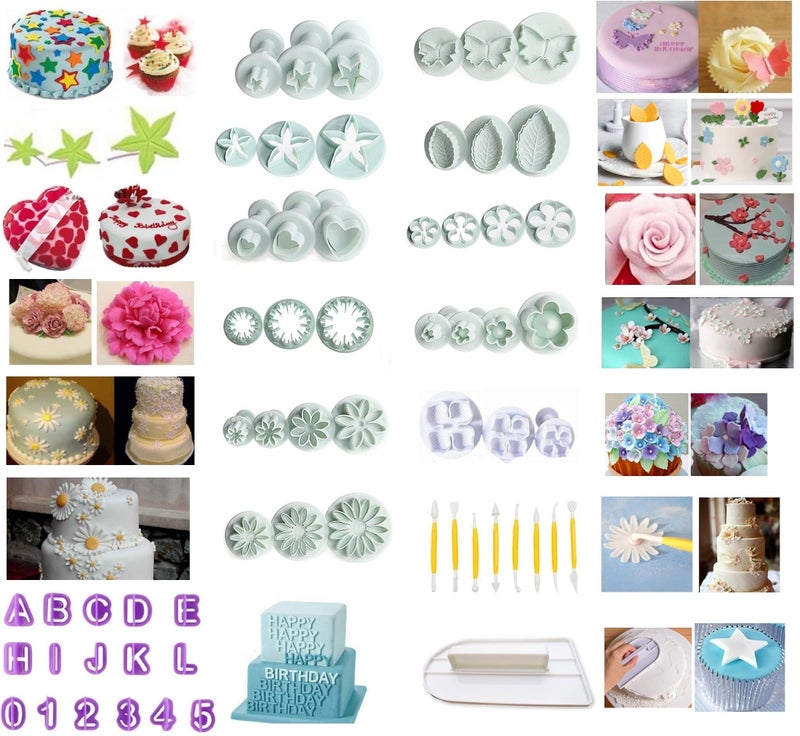 SUNKOOL Fondant Cutters Molds Cake Decorating Tool,Icing Smoother,Cake Cookie Plunger Cutters Mold Sugarcraft Gumpaste craft Flower Leaf Butterfly Heart Shape Decorating Mold DIY Embosser Moulds - Image 2